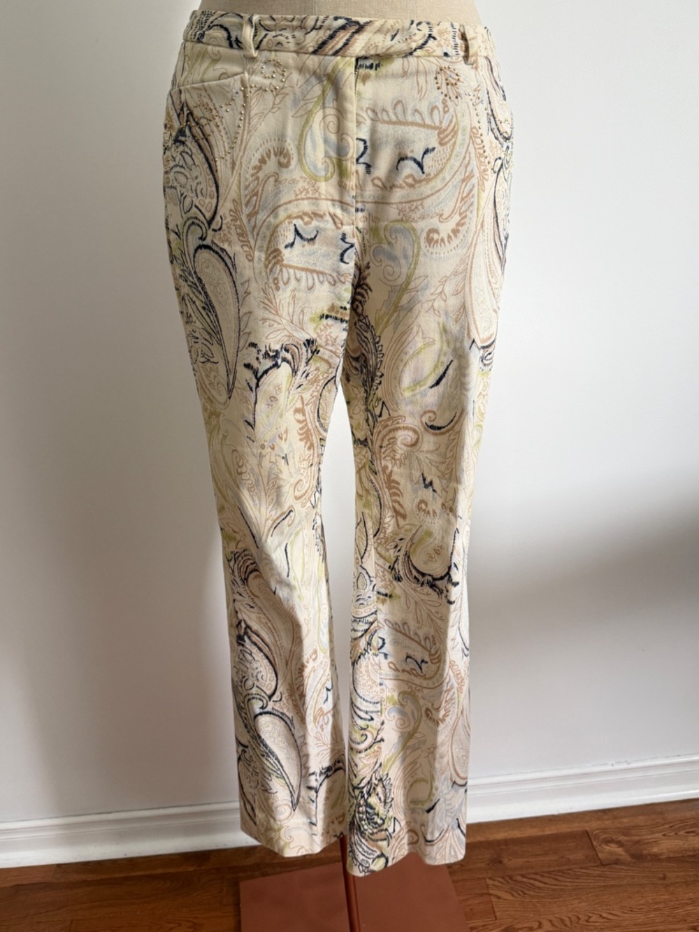 Peck & Peck - Paisley Print Beaded Straight Leg Pants